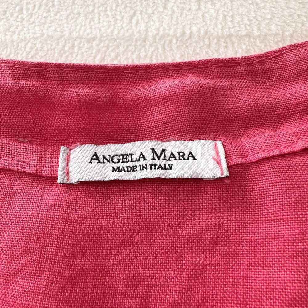 Angela Mara Italy Pink Linen Look Tunic Top Button Front High Low Lightweight - Picture 4 of 9